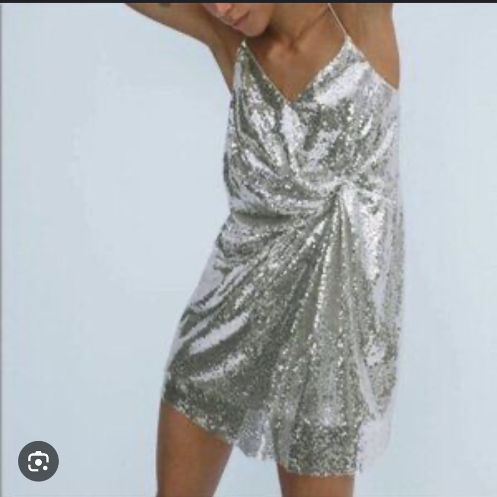 Zara Silver Sequins Mini Dress Size XS